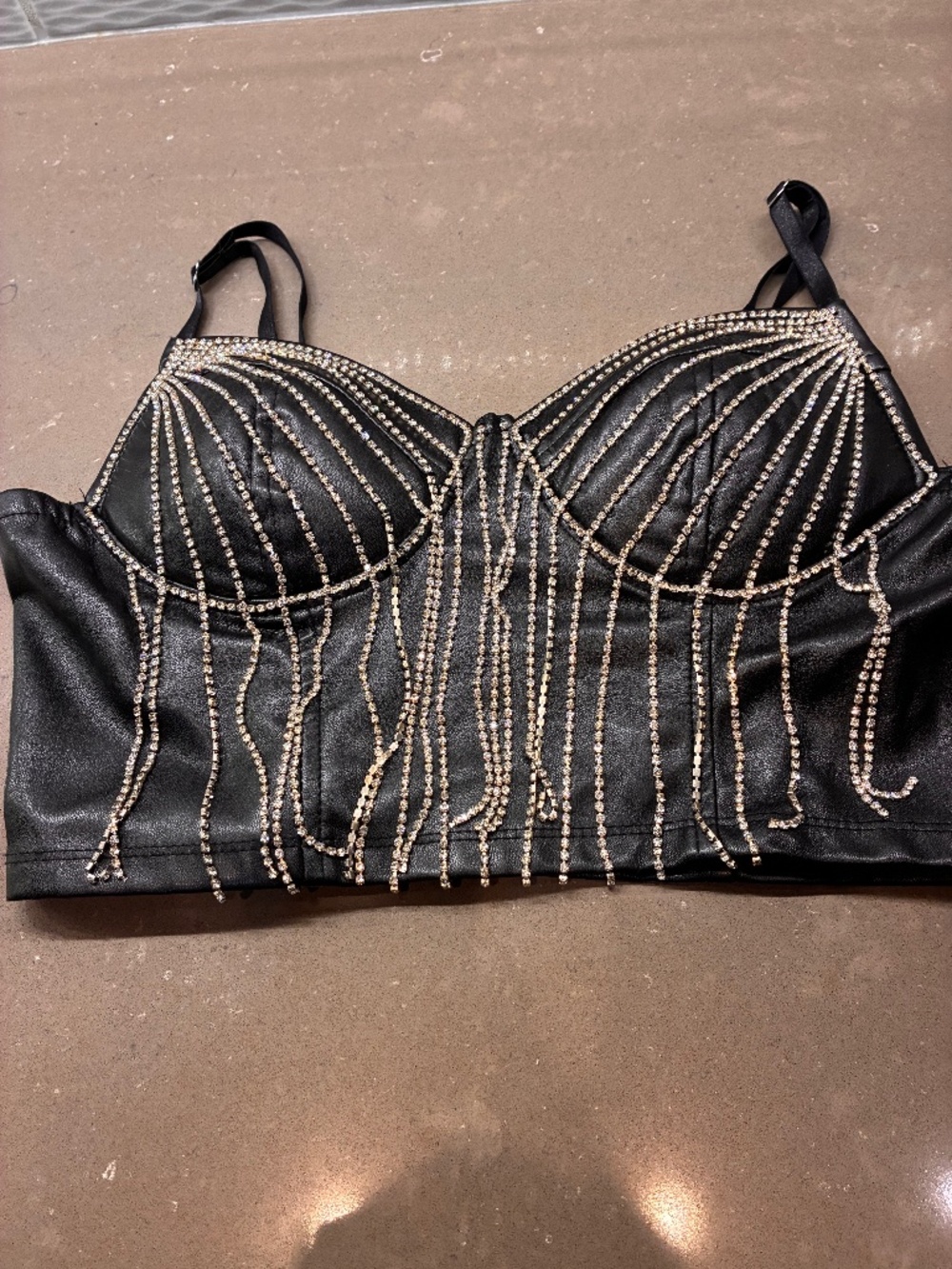 Flashe brand faux leather rhinestone crop